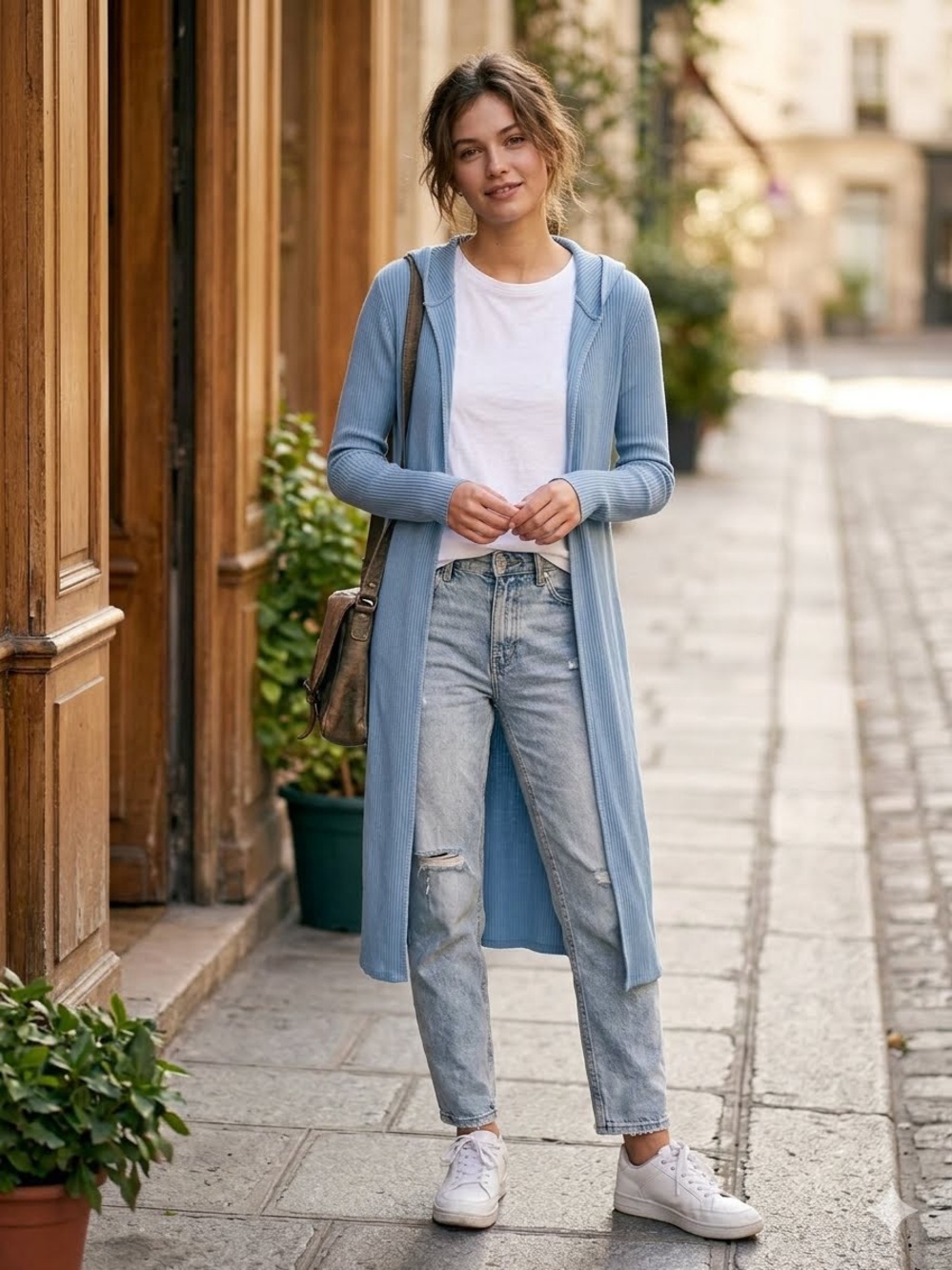 Garage Sky Blue Ribbed Hooded Maxi Cardigan